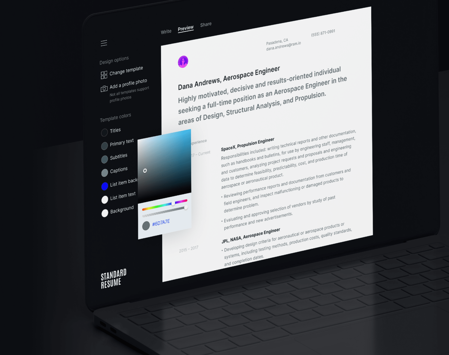 Professional resume builder app screenshot.