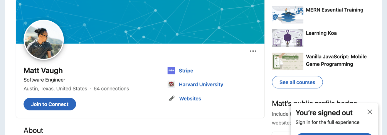 A LinkedIn profile screenshot