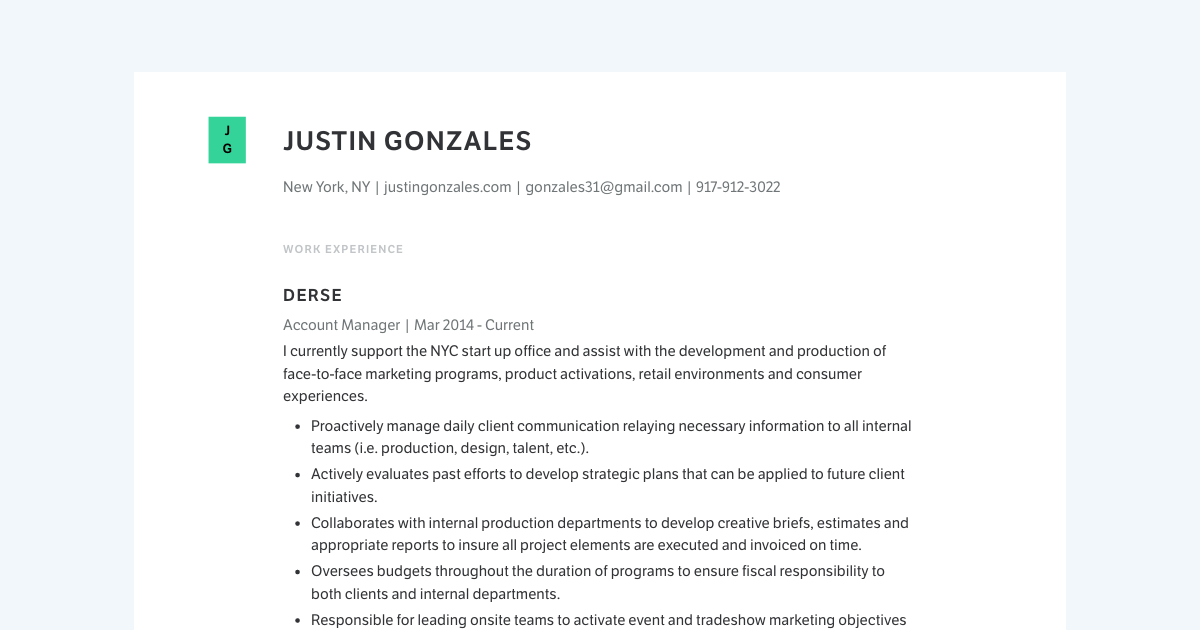 Account Manager resume template sample made with Standard Resume