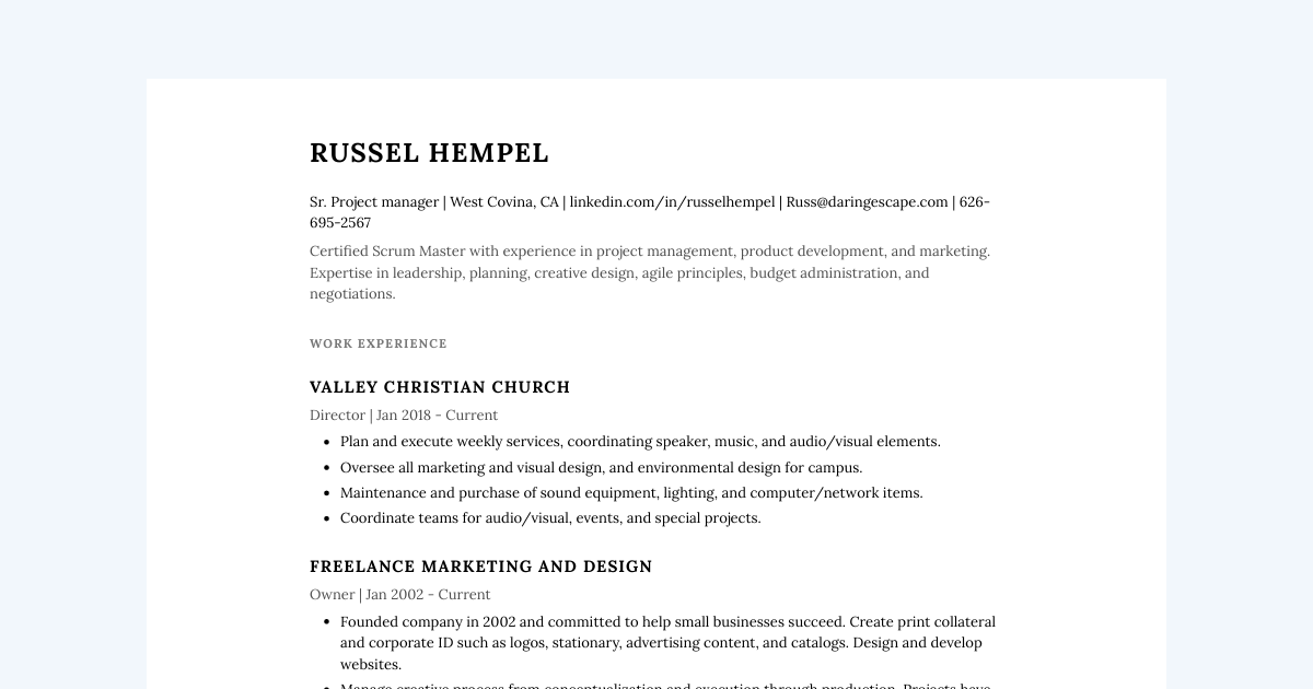 Senior Product Manager resume template sample made with Standard Resume