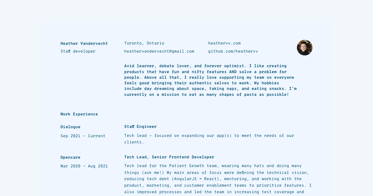 Senior Software Engineer resume template sample made with Standard Resume