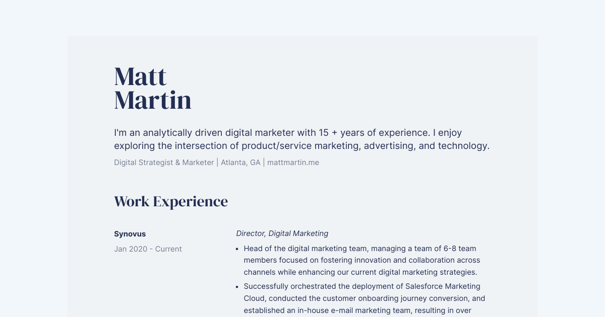 Director, Digital Marketing resume template sample made with Standard Resume