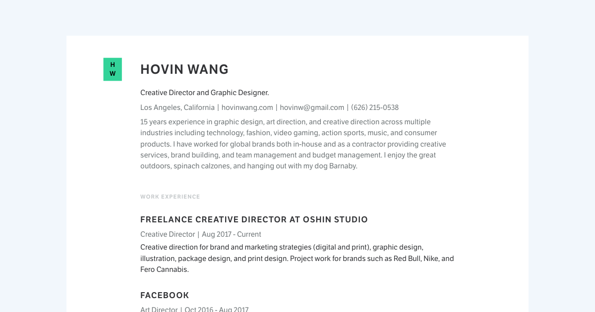 Creative Director & Graphic Designer resume template sample made with Standard Resume