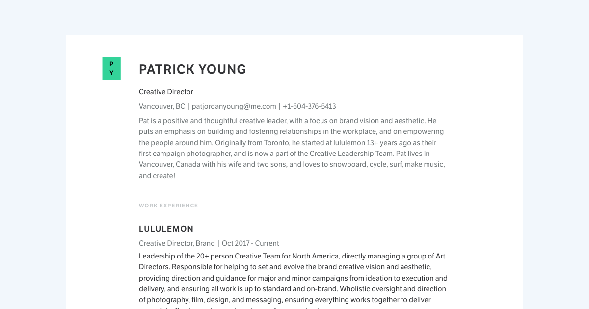 Creative Director resume template sample made with Standard Resume