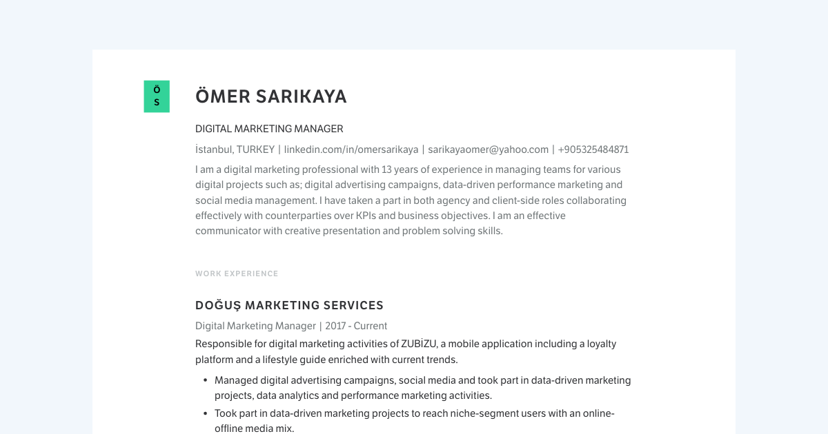 marketing manager resume