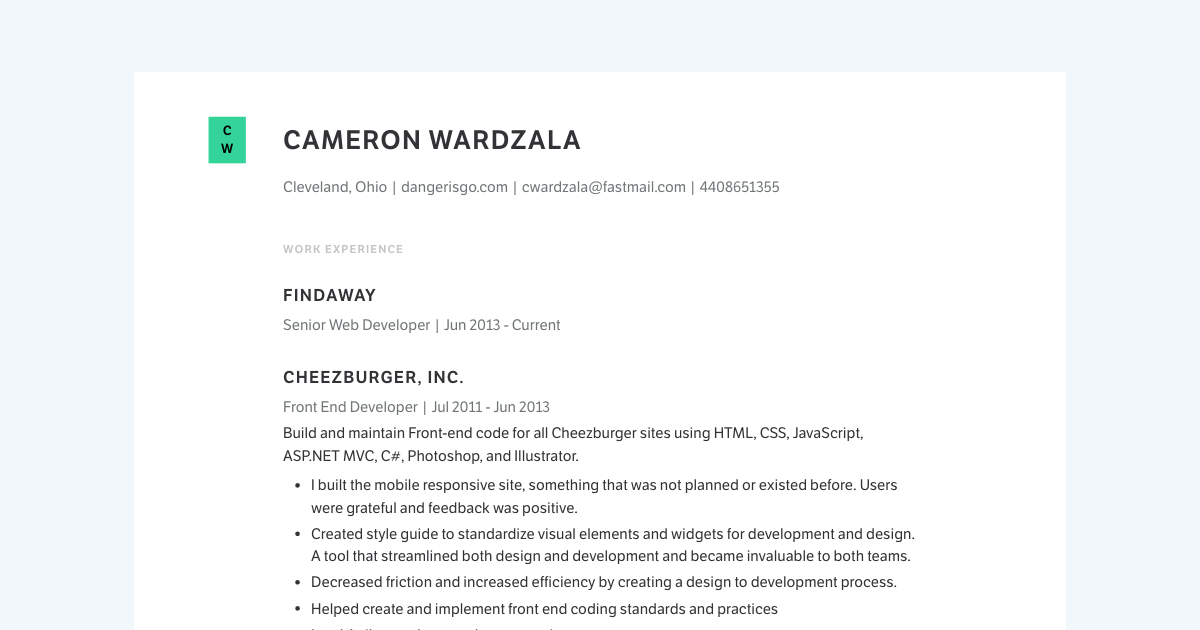 Real Web Developer Resume Examples (Senior & Junior)