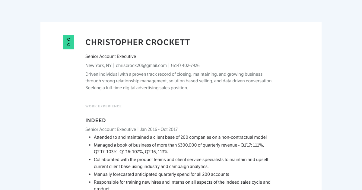 Account Executive Resume Examples Indeed Comcast