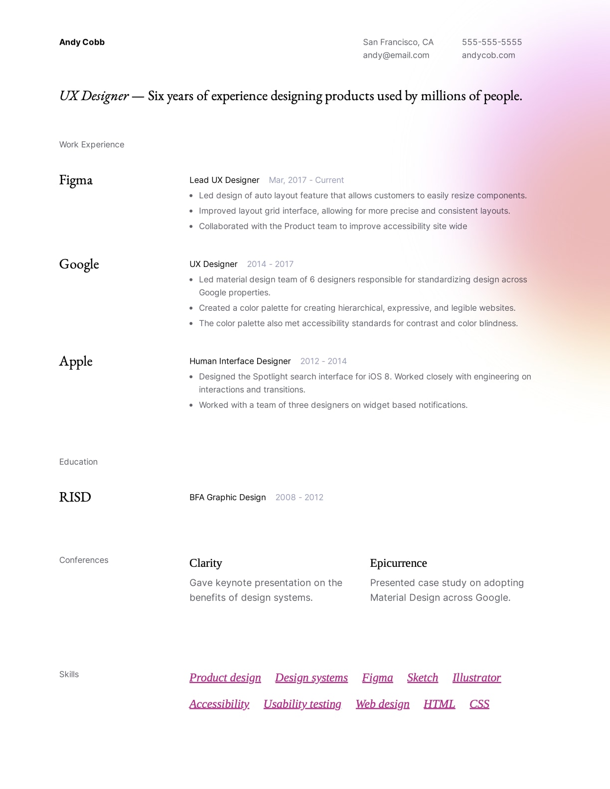 UX Designer resume sample template