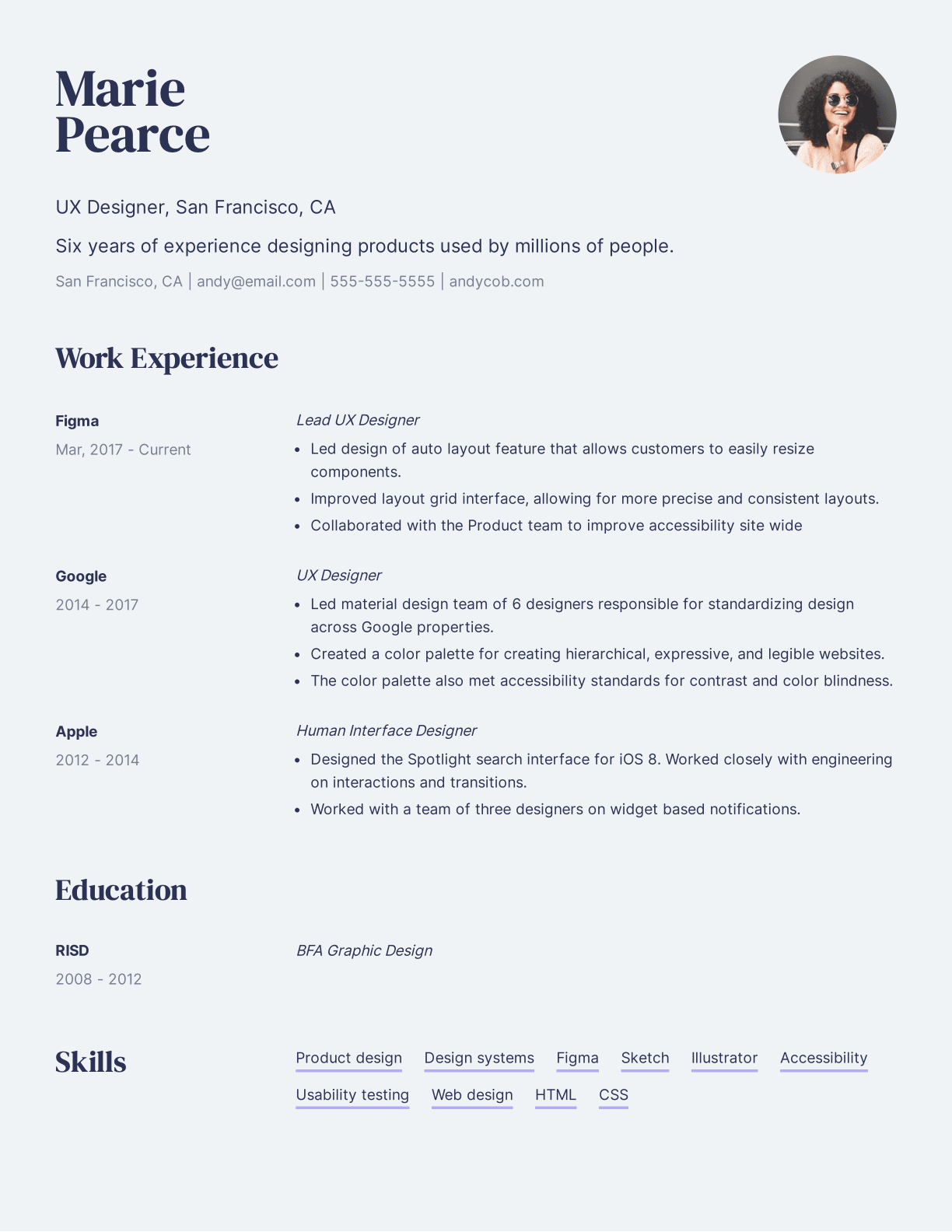 UX designer resume template example