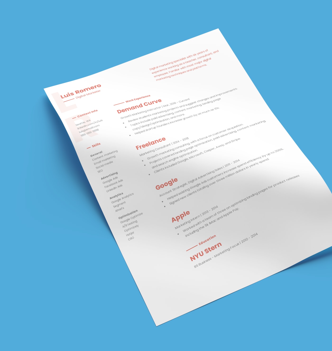 Georgia creative resume template built with Standard Resume builder.