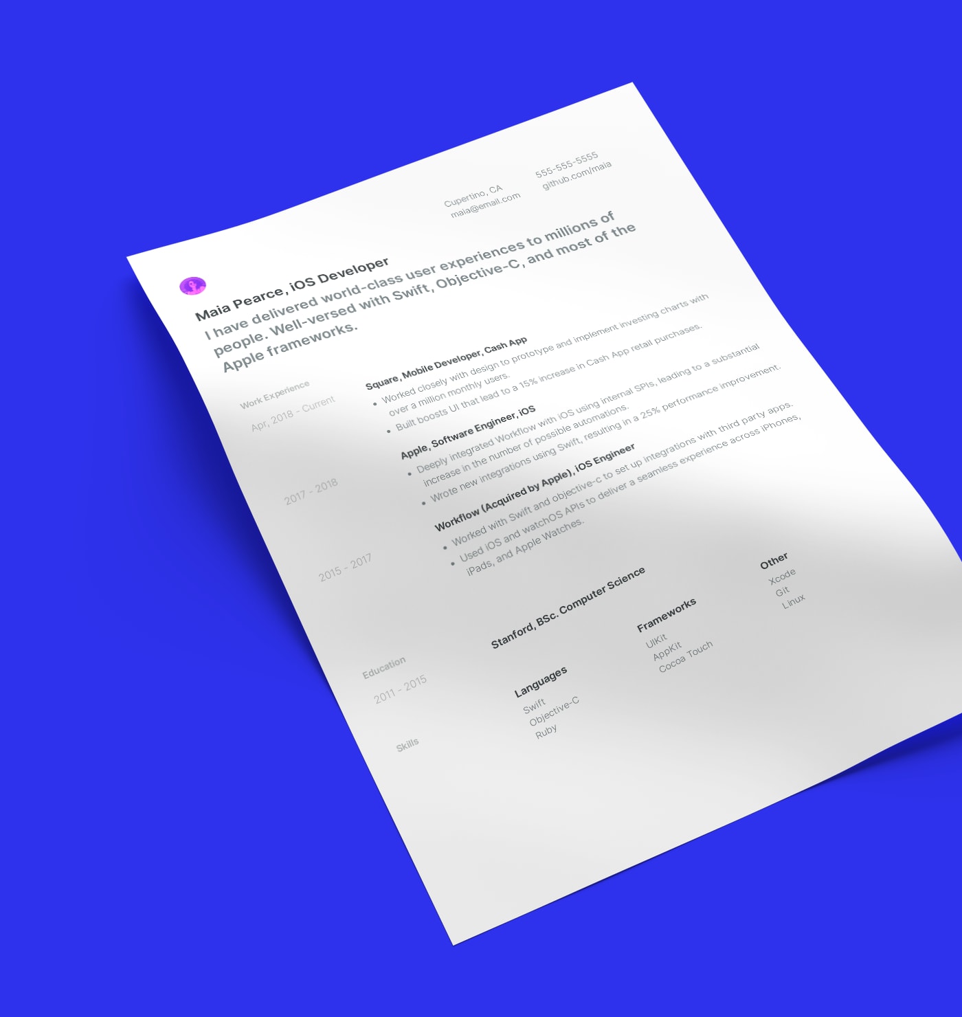 Pender simple resume template built with Standard Resume builder.