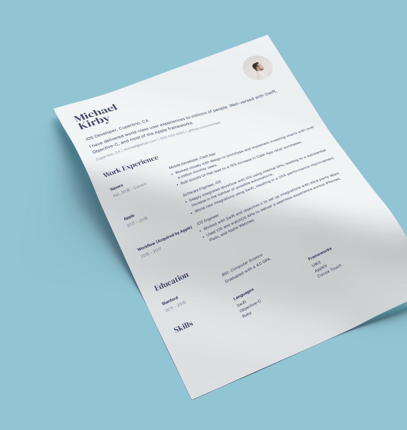 Seymore creative resume template made with Standard Resume builder.