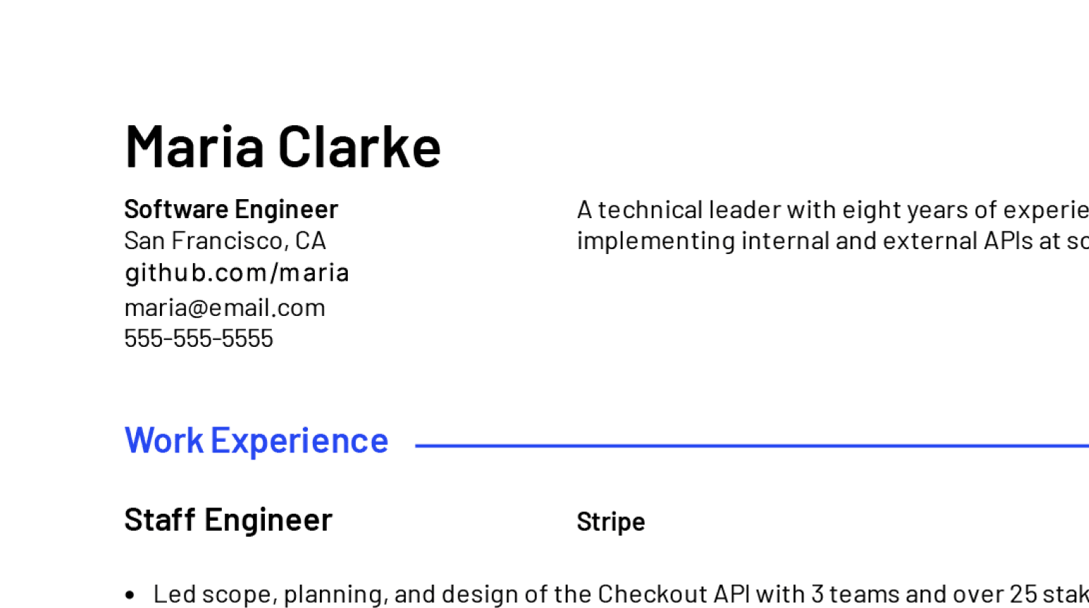 Design details of professional Software Engineer resume sample.