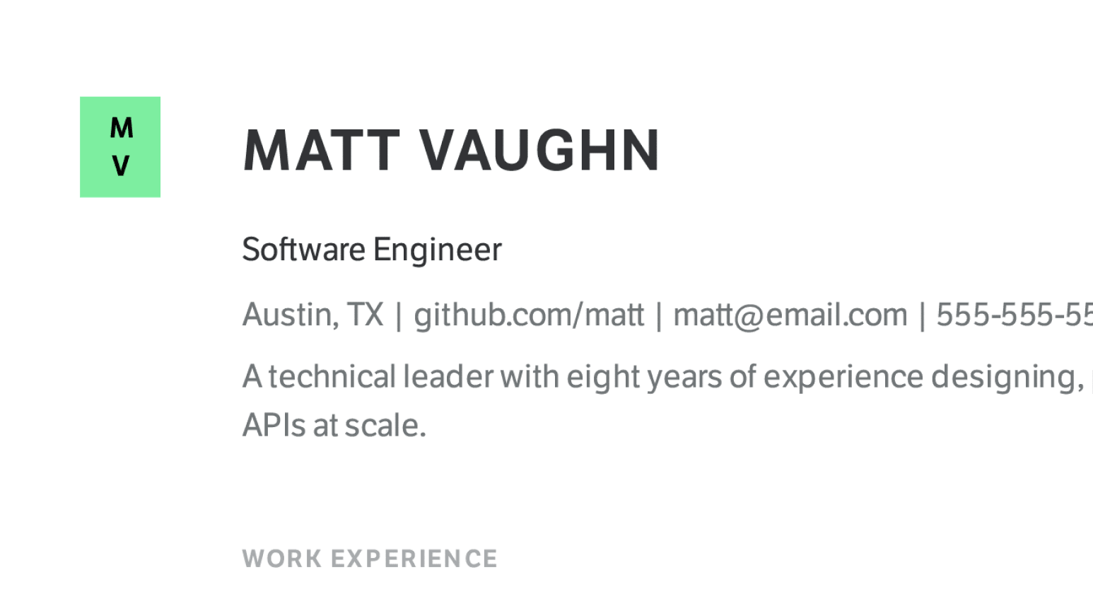 Design details of modern Software Engineer resume sample.