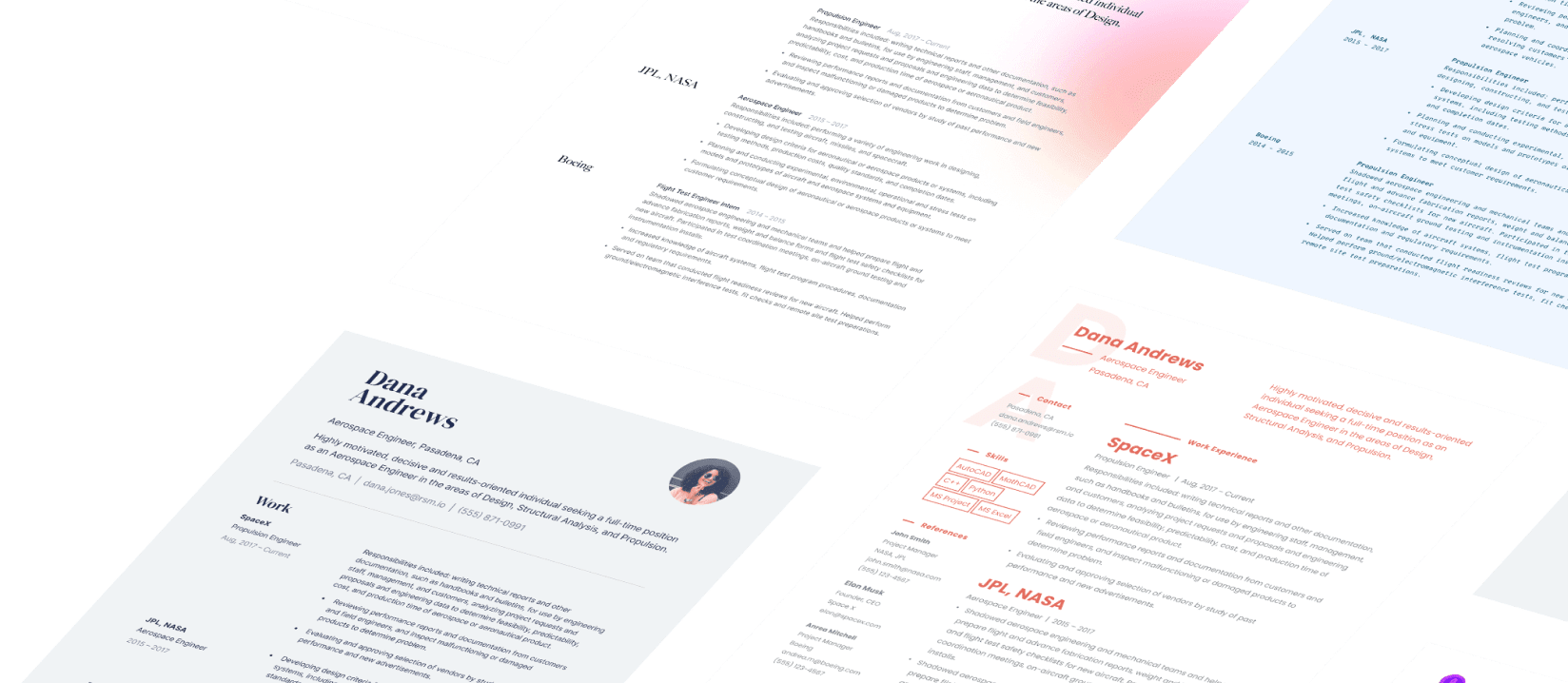 Resumes built using Standard Resume templates