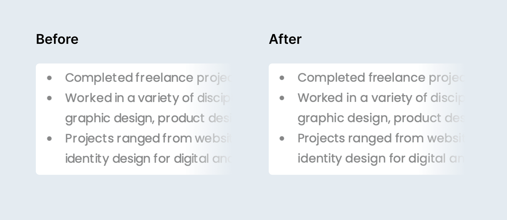 Comparing resume PDF typography before and after