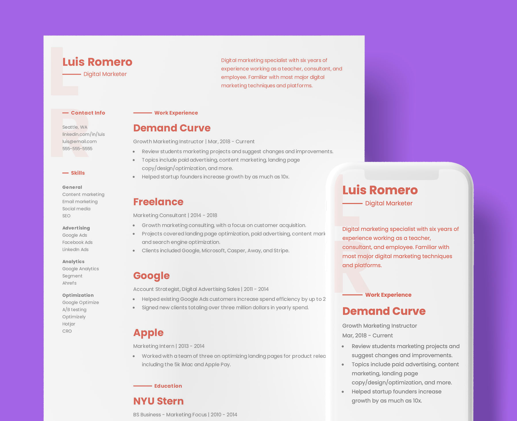 Creative Product Manager resume template