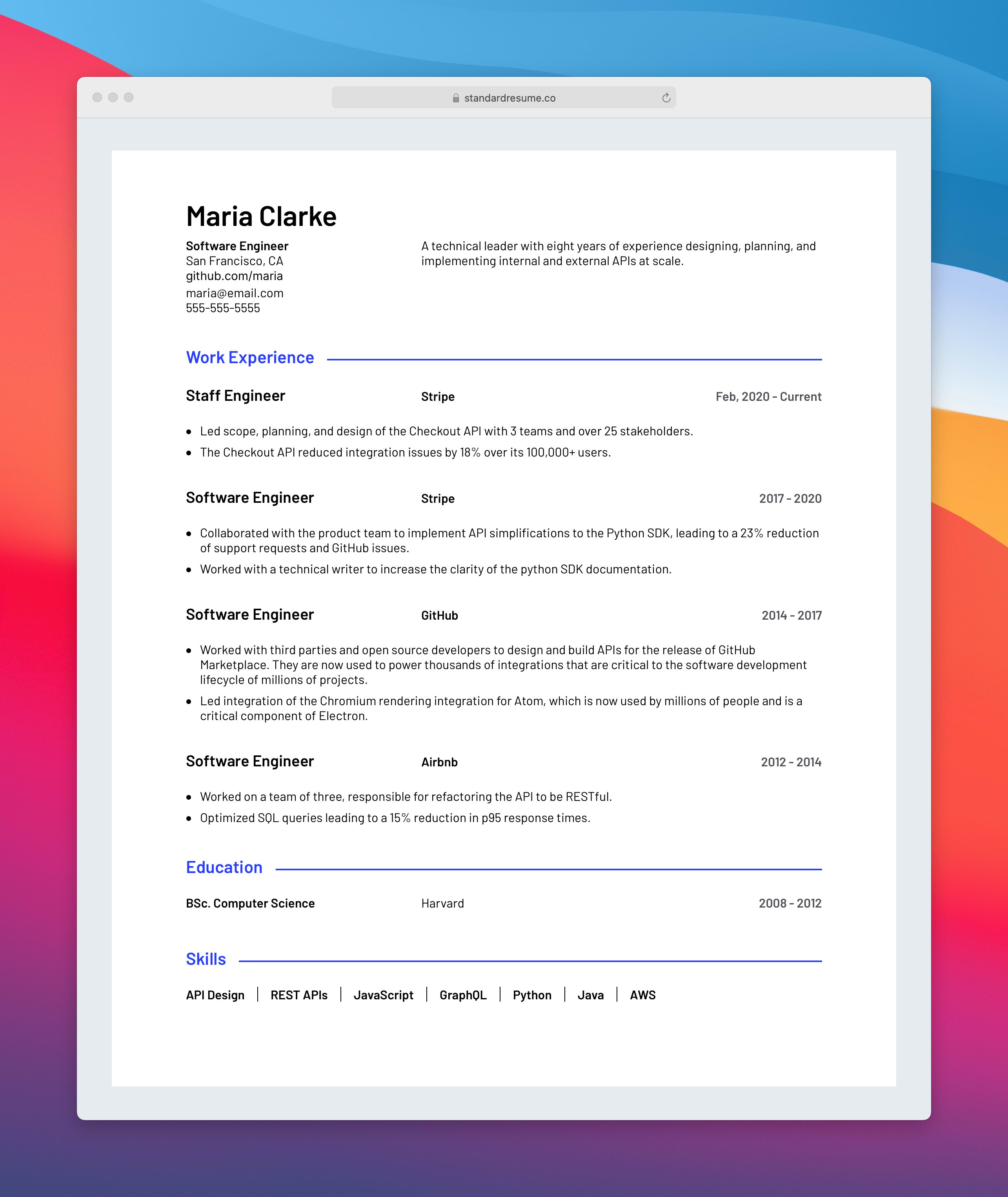 Parker resume template